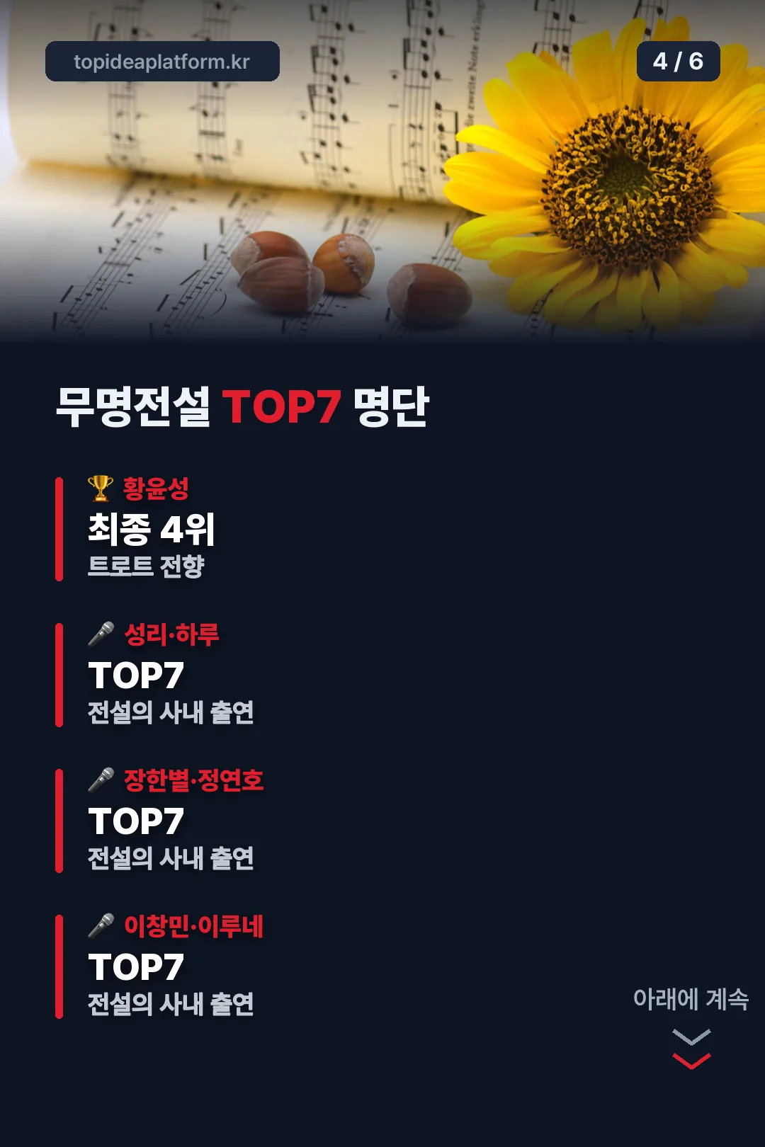 무명전설 TOP7 명단